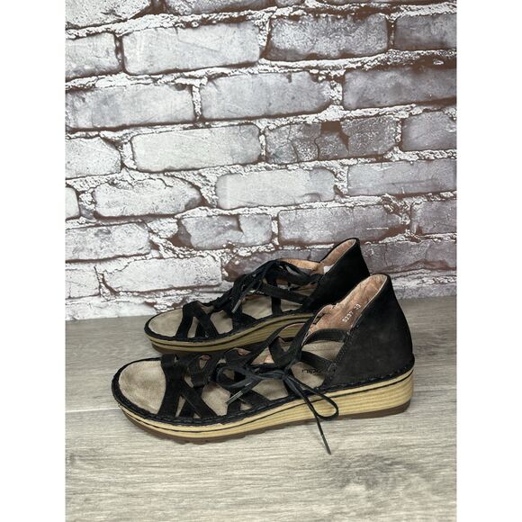 Naot Black Suede Leather Lace Up Open Toe Wedge Sandals Women’s Sz 39EU/8.5M US - Picture 13 of 16